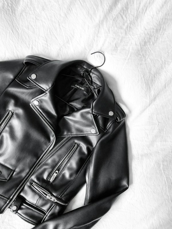 Leather moto jacket detail